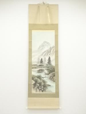 福年筆　山水　肉筆絹本掛軸